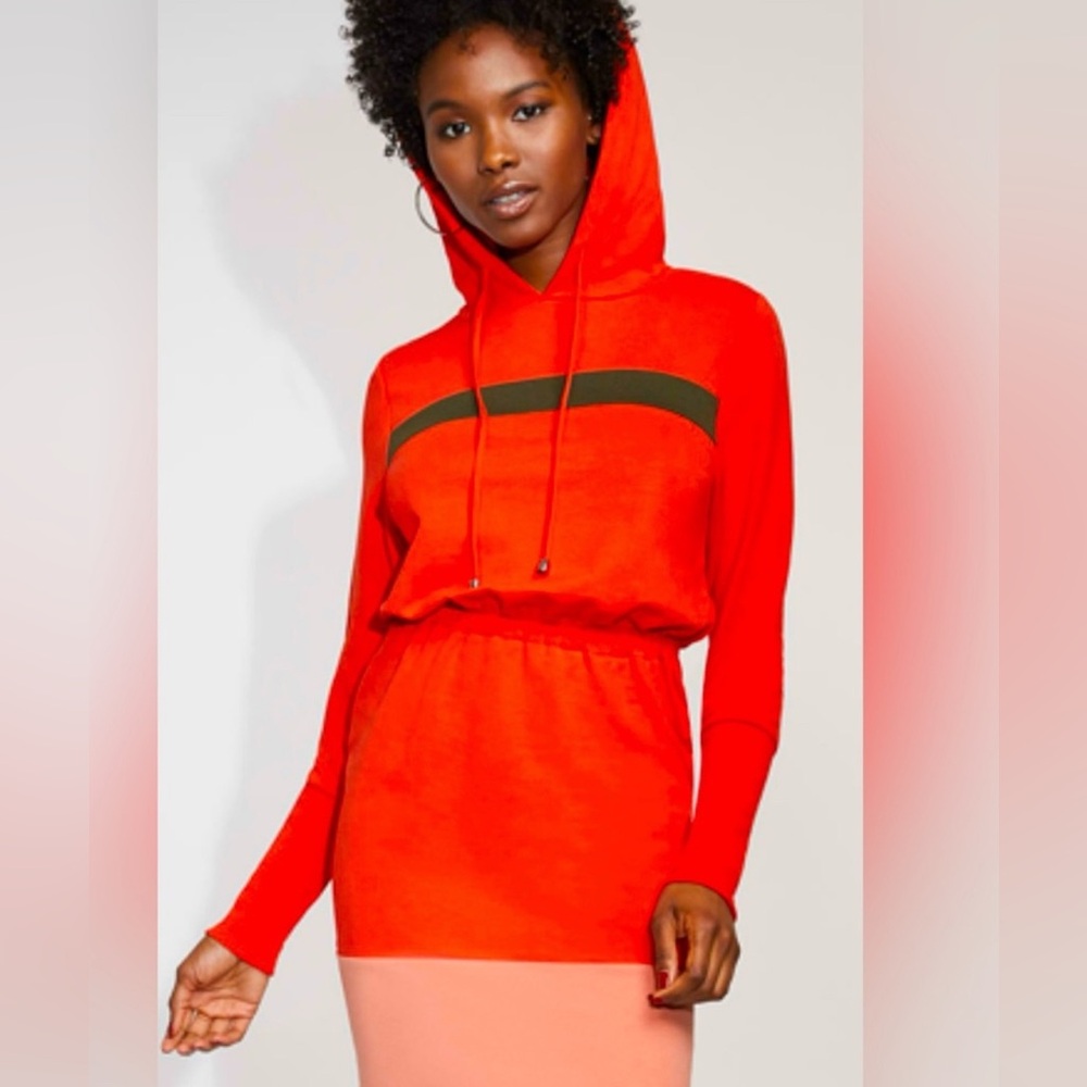 Gabrielle Union New York & Company Vibrant Orange Color Block Hoodie Dress